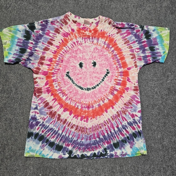VTG Early 90s Fruit Of The Loom SMILEY FACE Tie Dye T Shirt XL Single Stitch WOW - Picture 1 of 12